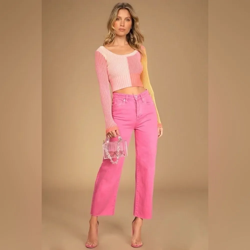 Blank NYC | The Baxter Pink Denim High-Waisted Straight Jeans